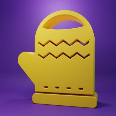 Yellow Christmas mitten icon isolated on purple background. Merry Christmas and Happy New Year. Minimalism concept. 3D render illustration .
