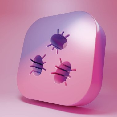 Purple-pink Bacteria icon isolated on pink background. Bacteria and germs, microorganism disease causing, cell cancer, microbe, virus, fungi. Minimalism concept. 3D render illustration .