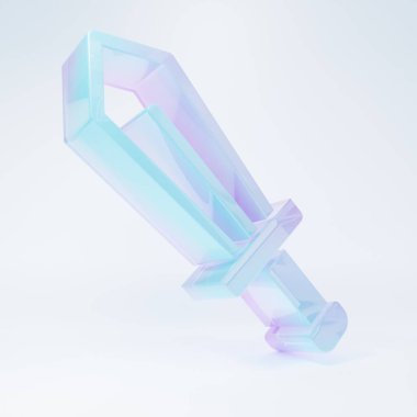 Frosted glass Sword for game icon isolated on white background. Minimalism concept. 3D render illustration .