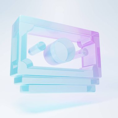 Frosted glass Stacks paper money cash icon isolated on white background. Money banknotes stacks. Bill currency. Minimalism concept. 3D render illustration .
