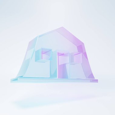 Beyaz arka planda izole edilmiş buzlu cam askeri kışla ikonu. Hava saldırıları mimari ordusu. Minimalizm kavramı. 3 Boyutlu resimleme .