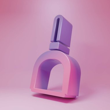 Purple-pink Dustpan icon isolated on pink background. Cleaning scoop services. Minimalism concept. 3D render illustration .