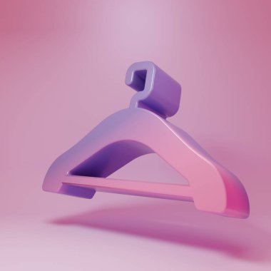 Purple-pink Hanger wardrobe icon isolated on pink background. Cloakroom icon. Clothes service symbol. Laundry hanger sign. Minimalism concept. 3D render illustration .