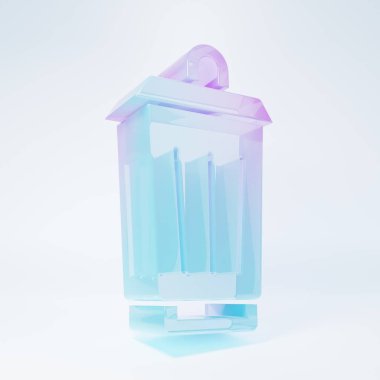 Frosted glass Trash can icon isolated on white background. Garbage bin sign. Recycle basket icon. Office trash icon. Minimalism concept. 3D render illustration .