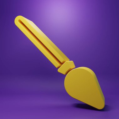 Yellow Handle broom icon isolated on purple background. Cleaning service concept. Minimalism concept. 3D render illustration .