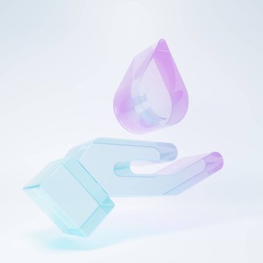 Frosted glass Washing hands with soap icon isolated on white background. Washing hands with soap to prevent virus and bacteria. Minimalism concept. 3D render illustration .