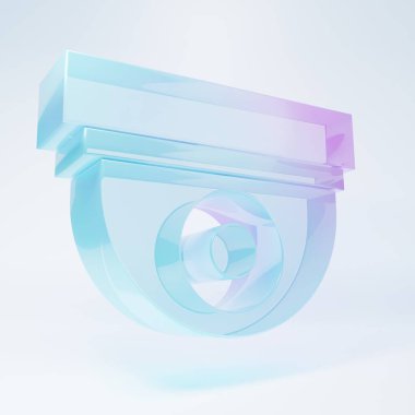 Frosted glass Security camera icon isolated on white background. Minimalism concept. 3D render illustration .