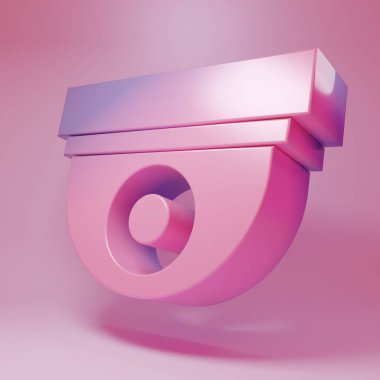 Mor pembe güvenlik kamerası ikonu pembe arka planda izole edilmiş. Minimalizm kavramı. 3 Boyutlu resimleme .