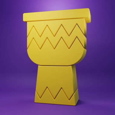 Yellow Drum icon isolated on purple background. Music sign. Musical instrument symbol. Minimalism concept. 3D render illustration .
