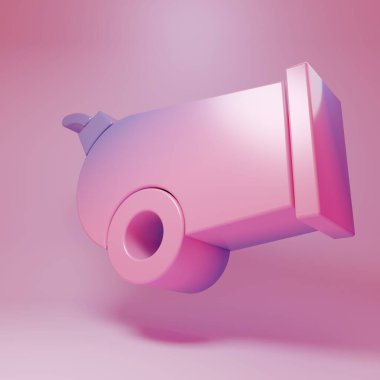 Purple-pink Cannon icon isolated on pink background. Minimalism concept. 3D render illustration .