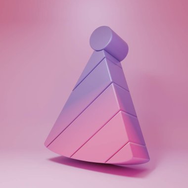Pembe arka planda Mor Pembe Parti şapka ikonu var. Doğum günü şapkası. Minimalizm kavramı. 3 Boyutlu resimleme .