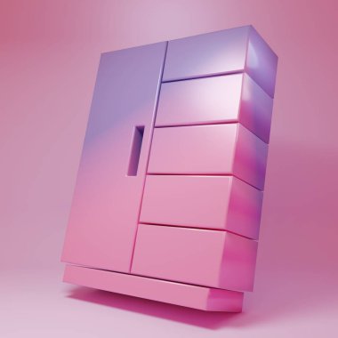 Purple-pink Wardrobe icon isolated on pink background. Minimalism concept. 3D render illustration .