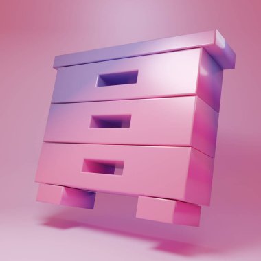 Purple-pink Furniture nightstand icon isolated on pink background. Minimalism concept. 3D render illustration .