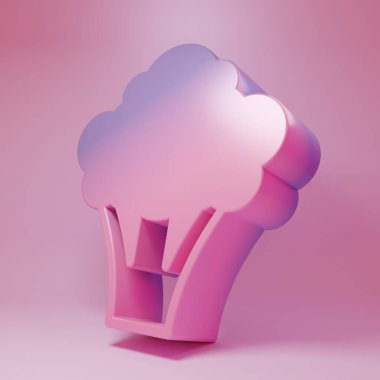 Pembe arka planda izole edilmiş mor-pembe brokoli ikonu. Minimalizm kavramı. 3 Boyutlu resimleme .