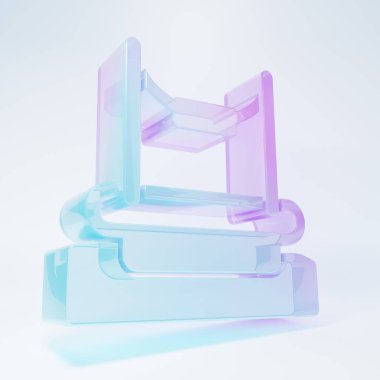 Beyaz arka planda izole edilmiş metal merdiven ikonu olan buzlu cam Bungee trambolin cazibesi. Minimalizm kavramı. 3 Boyutlu resimleme .