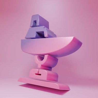 Purple-pink Swing boat on the playground icon isolated on pink background. Childrens carousel with boat. Amusement icon. Minimalism concept. 3D render illustration .