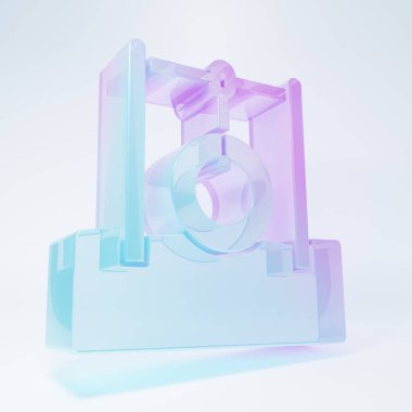 Frosted glass Car tire hanging on rope icon isolated on white background. Playground equipment with hanging rope with tire. Minimalism concept. 3D render illustration .