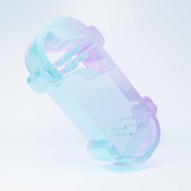 Frosted glass Skateboard trick icon isolated on white background. Extreme sport. Sport equipment. Minimalism concept. 3D render illustration .