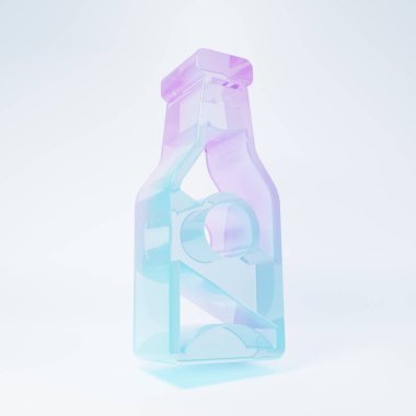 Frosted glass Beer bottle icon isolated on white background. Minimalism concept. 3D render illustration .