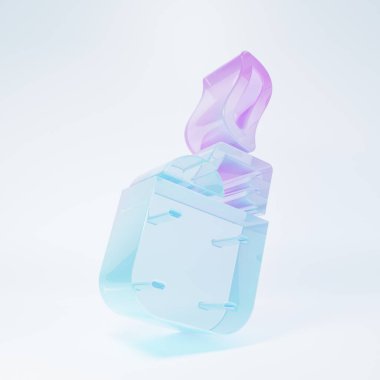 Frosted glass Lighter icon isolated on white background. Minimalism concept. 3D render illustration .