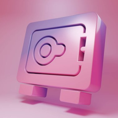 Purple-pink Safe icon isolated on pink background. The door safe a bank vault with a combination lock. Reliable Data Protection. Minimalism concept. 3D render illustration .