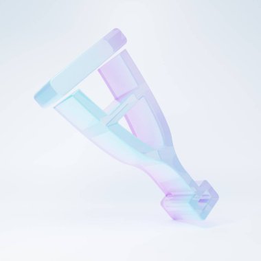 Frosted glass Crutch or crutches icon isolated on white background. Equipment for rehabilitation of people with diseases of musculoskeletal system. Minimalism concept. 3D render illustration .
