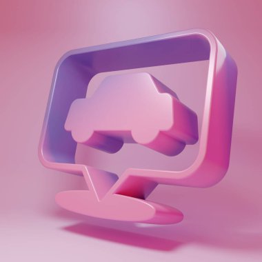 Purple-pink Car service icon isolated on pink background. Auto mechanic service. Repair service auto mechanic. Maintenance sign. Minimalism concept. 3D render illustration .