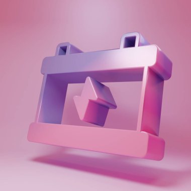 Purple-pink Car battery icon isolated on pink background. Accumulator battery energy power and electricity accumulator battery. Minimalism concept. 3D render illustration .