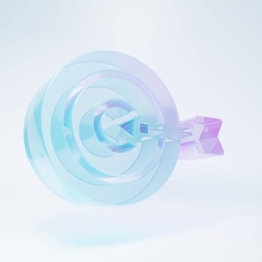 Frosted glass Target financial goal concept icon isolated on white background. Symbolic goals achievement, success. Minimalism concept. 3D render illustration .