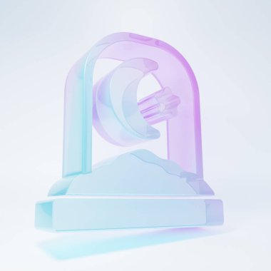 Beyaz arka planda izole edilmiş buzlu cam Müslüman mezarlığı ikonu. İslami mezar taşı. Minimalizm kavramı. 3 Boyutlu resimleme.