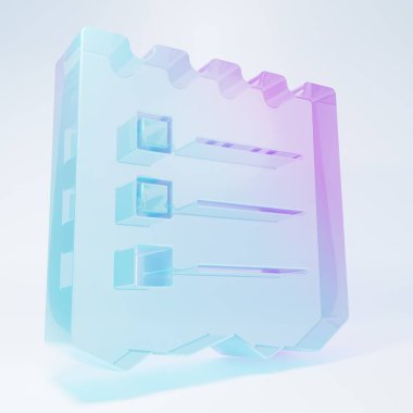 Frosted glass Shopping list icon isolated on white background. Minimalism concept. 3D render illustration.
