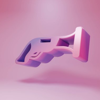 Purple-pink Vintage pistol icon isolated on pink background. Ancient weapon. Minimalism concept. 3D render illustration.