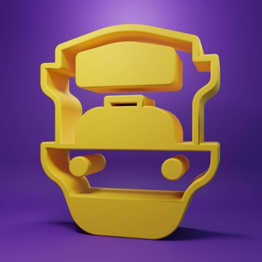 Sarı petrol tankeri ikonu mor arka planda izole edildi. Minimalizm kavramı. 3 Boyutlu resimleme.