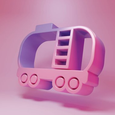 Purple-pink Oil railway cistern icon isolated on pink background. Train oil tank on railway car. Rail freight. Oil industry. Minimalism concept. 3D render illustration.