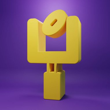 Yellow American football goal post and football ball icon isolated on purple background. Minimalism concept. 3D render illustration.