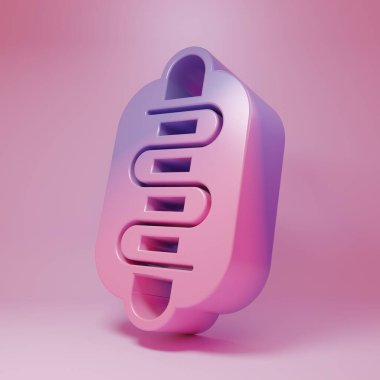 Purple-pink Hotdog sandwich icon isolated on pink background. Sausage icon. Fast food sign. Minimalism concept. 3D render illustration.