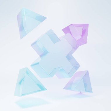 Frosted glass Many ways directional arrow icon isolated on white background. Minimalism concept. 3D render illustration.