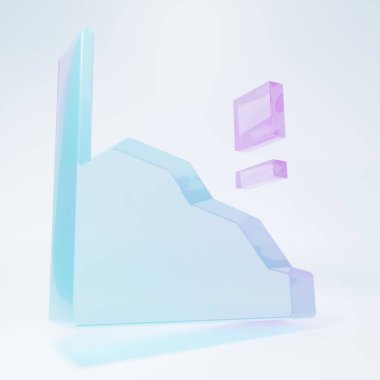 Buzlu cam finansal büyüme beyaz arka planda izole edilmiş ikonu azaltır. Gelirleri arttırıyorum. Minimalizm kavramı. 3 Boyutlu resimleme.