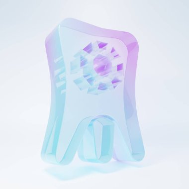 Frosted glass Tooth with diamond icon isolated on white background. Minimalism concept. 3D render illustration.