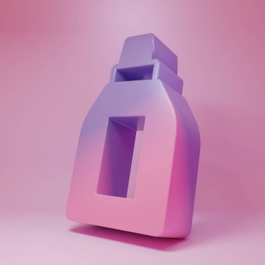 Purple-pink Plastic bottle for laundry detergent, bleach, dishwashing liquid or another cleaning agent icon isolated on pink background. Minimalism concept. 3D render illustration.