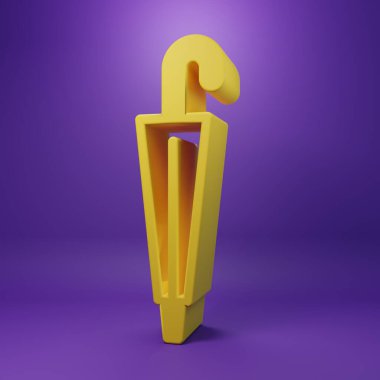 Yellow Classic elegant umbrella icon isolated on purple background. Rain protection symbol. Minimalism concept. 3D render illustration.