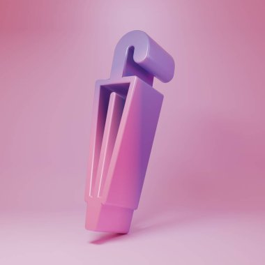 Purple-pink Classic elegant umbrella icon isolated on pink background. Rain protection symbol. Minimalism concept. 3D render illustration.