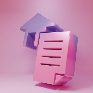 Purple-pink House contract icon isolated on pink background. Contract creation service, document formation, application form composition. Minimalism concept. 3D render illustration.