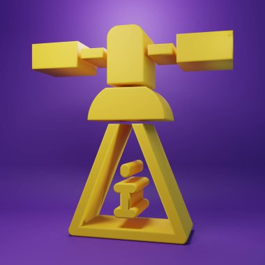 Yellow Satellite icon isolated on purple background. Minimalism concept. 3D render illustration.