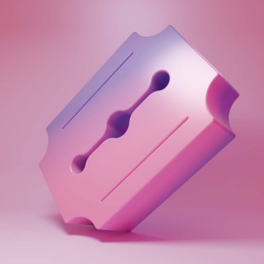 Pembe arka planda izole edilmiş mor bıçaklı jilet ikonu. Minimalizm kavramı. 3 Boyutlu resimleme.