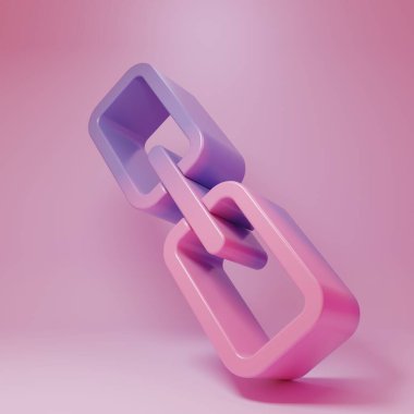 Purple-pink Chain link icon isolated on pink background. Link single. Hyperlink chain symbol. Minimalism concept. 3D render illustration.