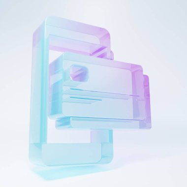 Frosted glass Mobile phone and credit card icon isolated on white background. Smartphone online payment concept. NFC payment. Transfer icon. Minimalism concept. 3D render illustration.