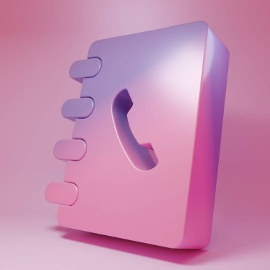Purple-pink Address book icon isolated on pink background. Notebook, address, contact, directory, phone, telephone book icon. Minimalism concept. 3D render illustration.