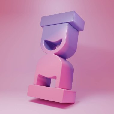 Purple-pink Old hourglass with flowing sand icon isolated on pink background. Sand clock sign. Business and time management concept. Minimalism concept. 3D render illustration.