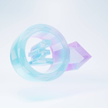 Beyaz arka planda izole edilmiş sterlin sembollü buzlu cam para. Bankacılık işareti. Para sembolü. Minimalizm kavramı. 3 Boyutlu resimleme.